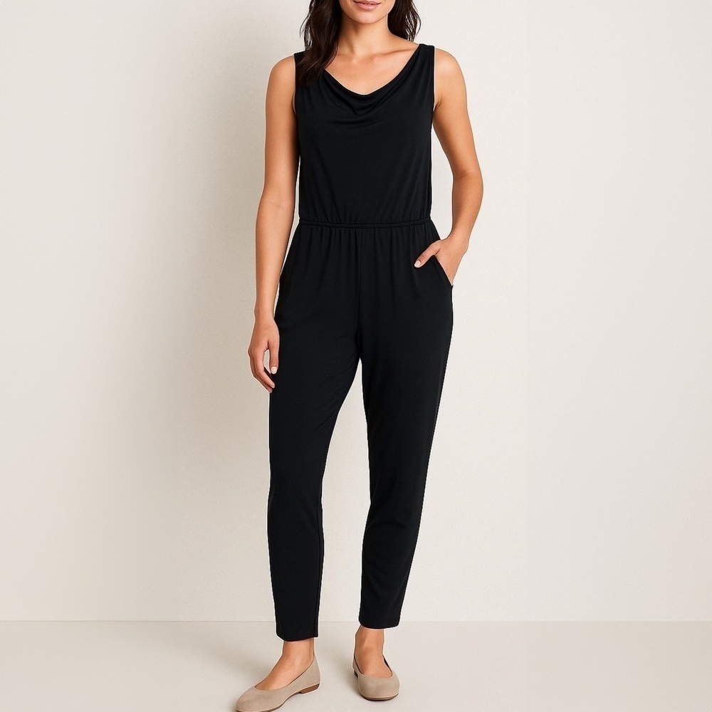 Garnet Hill - Sleeveless Cotton-blend Lightweight Jumpsuit - Black
